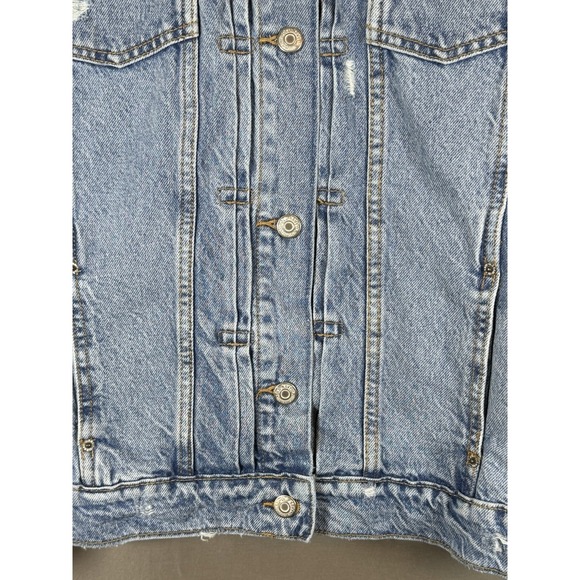 Old Navy Jean Jacket Women's Trucker Style Retro Blue Denim Distressed L Tall - Picture 3 of 13
